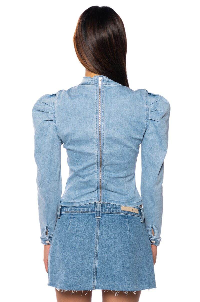Extra View Miss Independent Denim Long Sleeve Blouse