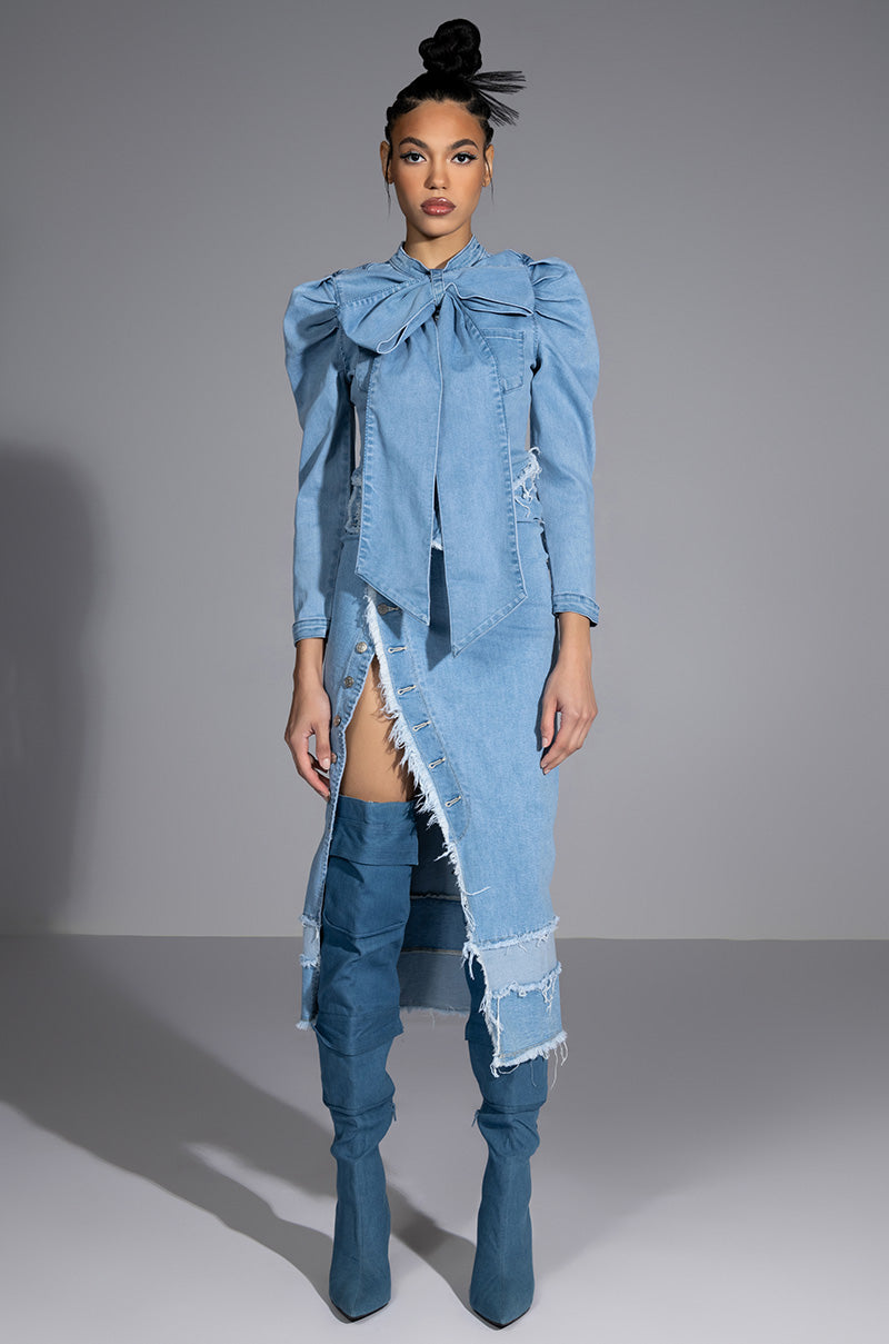 Extra View Miss Independent Denim Long Sleeve Blouse