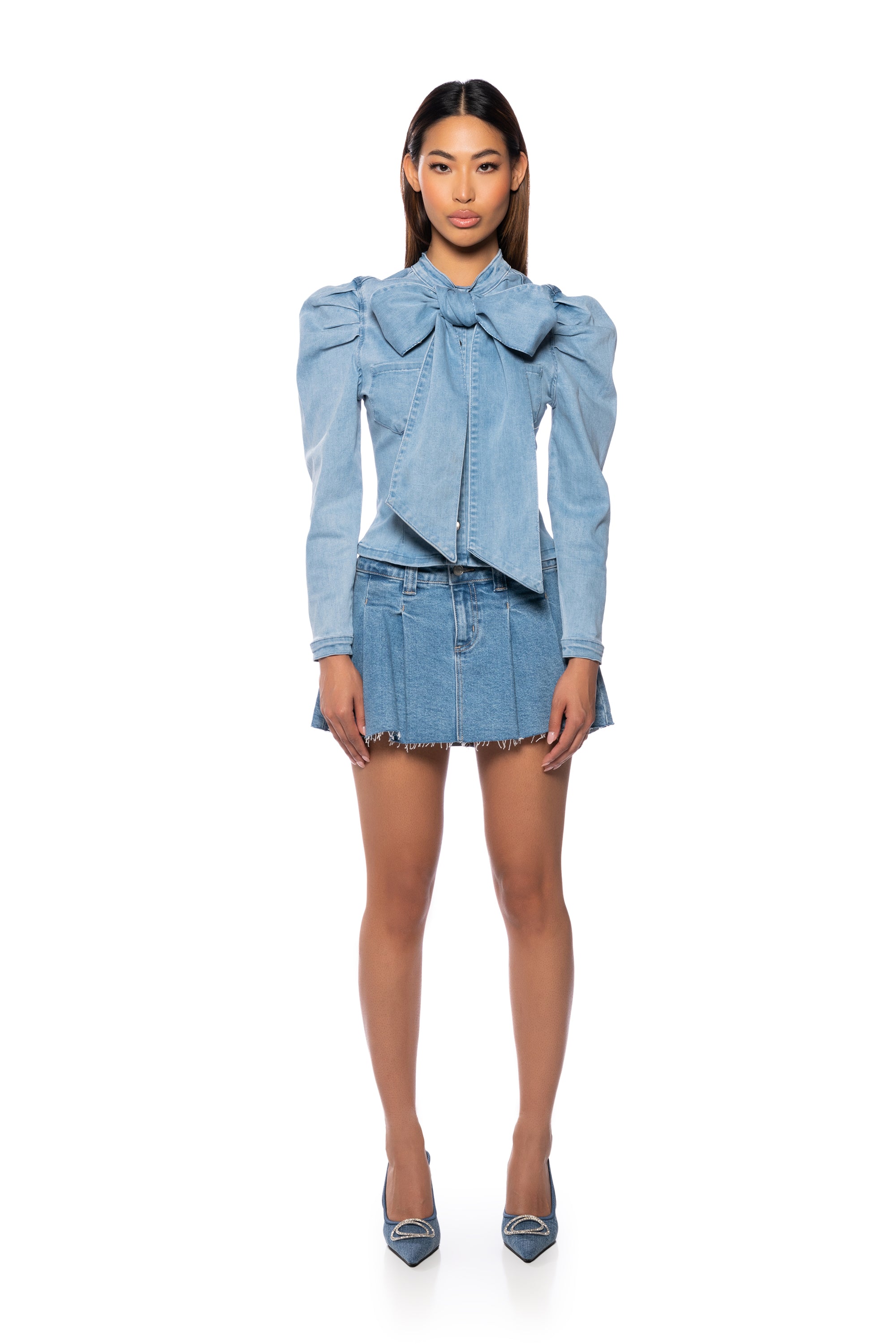Extra View Miss Independent Denim Long Sleeve Blouse