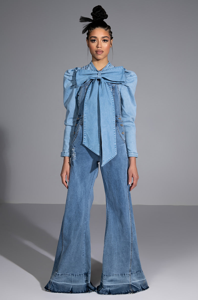 Extra View Miss Independent Denim Long Sleeve Blouse