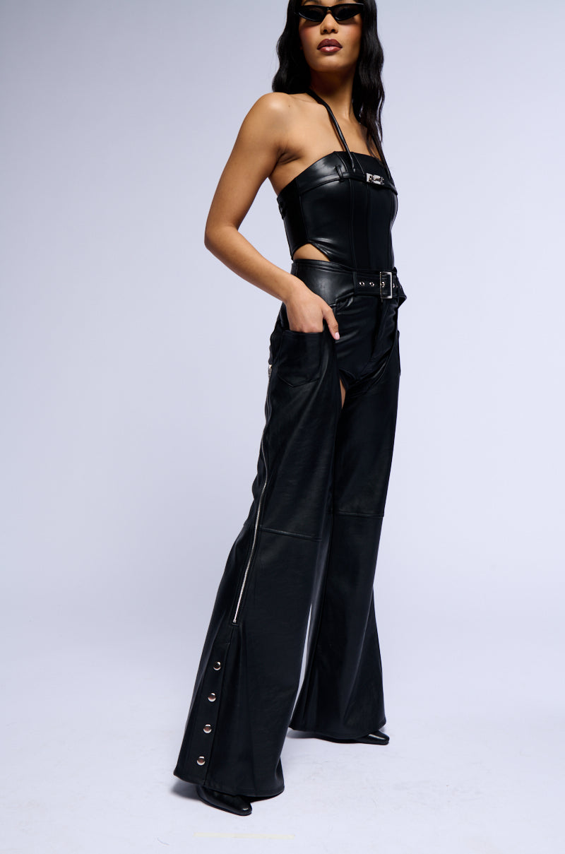 Full View Miss Kelly Faux Leather Halter Neck Corset Top 4