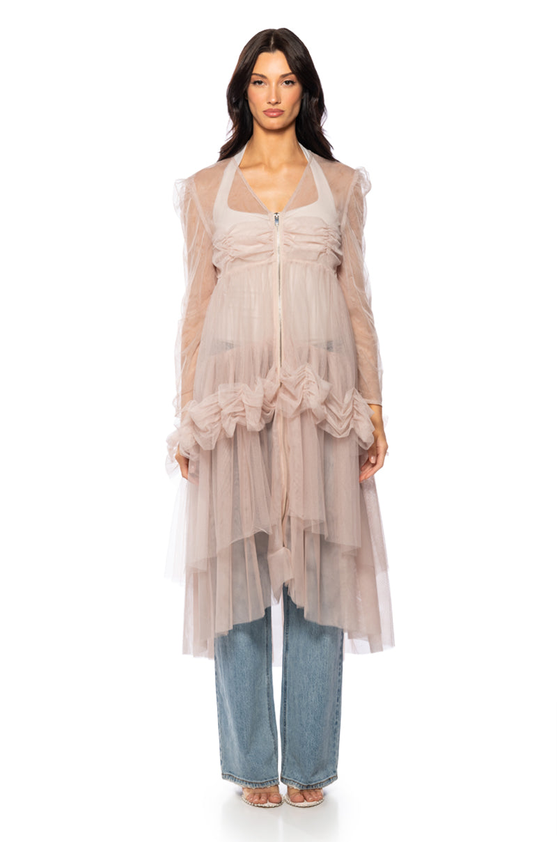 Side View Miss Madam Mesh Ruffle Maxi Duster 1