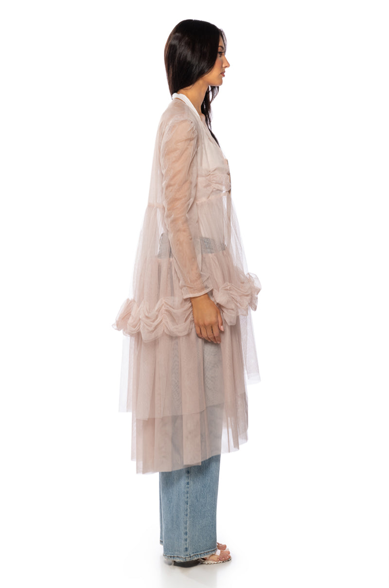 Back View Miss Madam Mesh Ruffle Maxi Duster 2