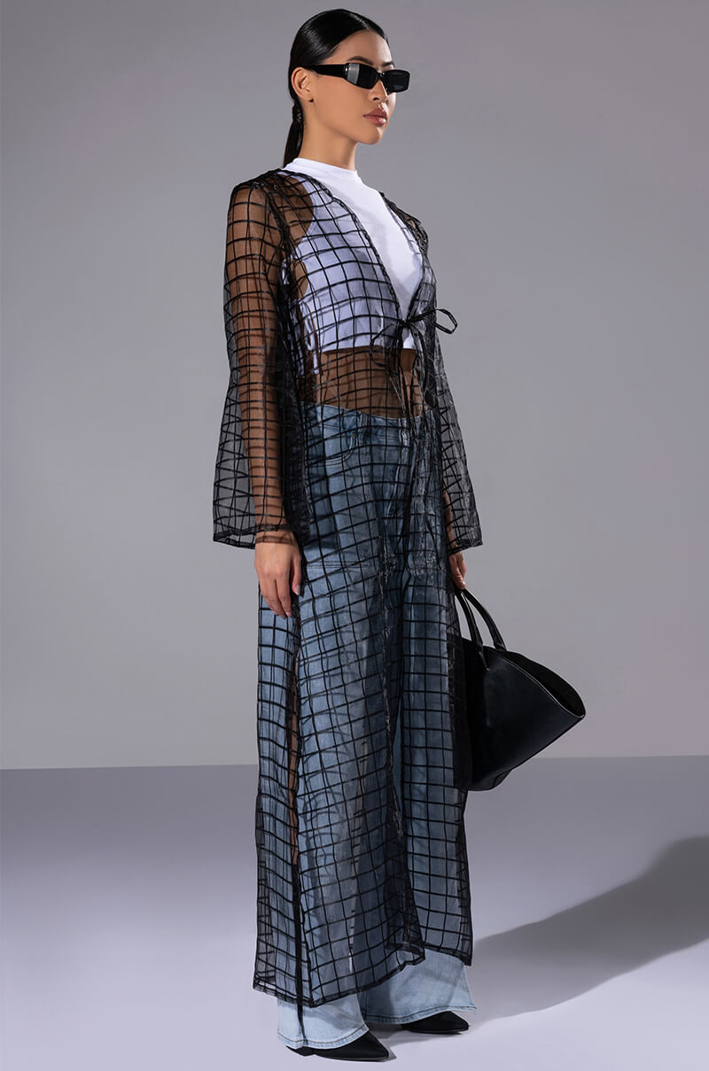 Front View Miss Mysterious Mesh Grid Duster