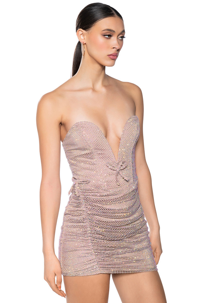 Side View Miss Thang Rhinestone Mesh Mini Dress