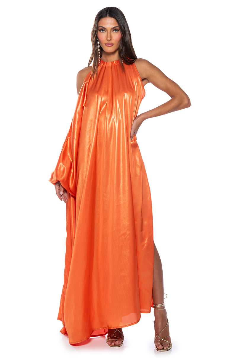 Front View Miss Thing Tie Shoulder Maxi Dress In Orange