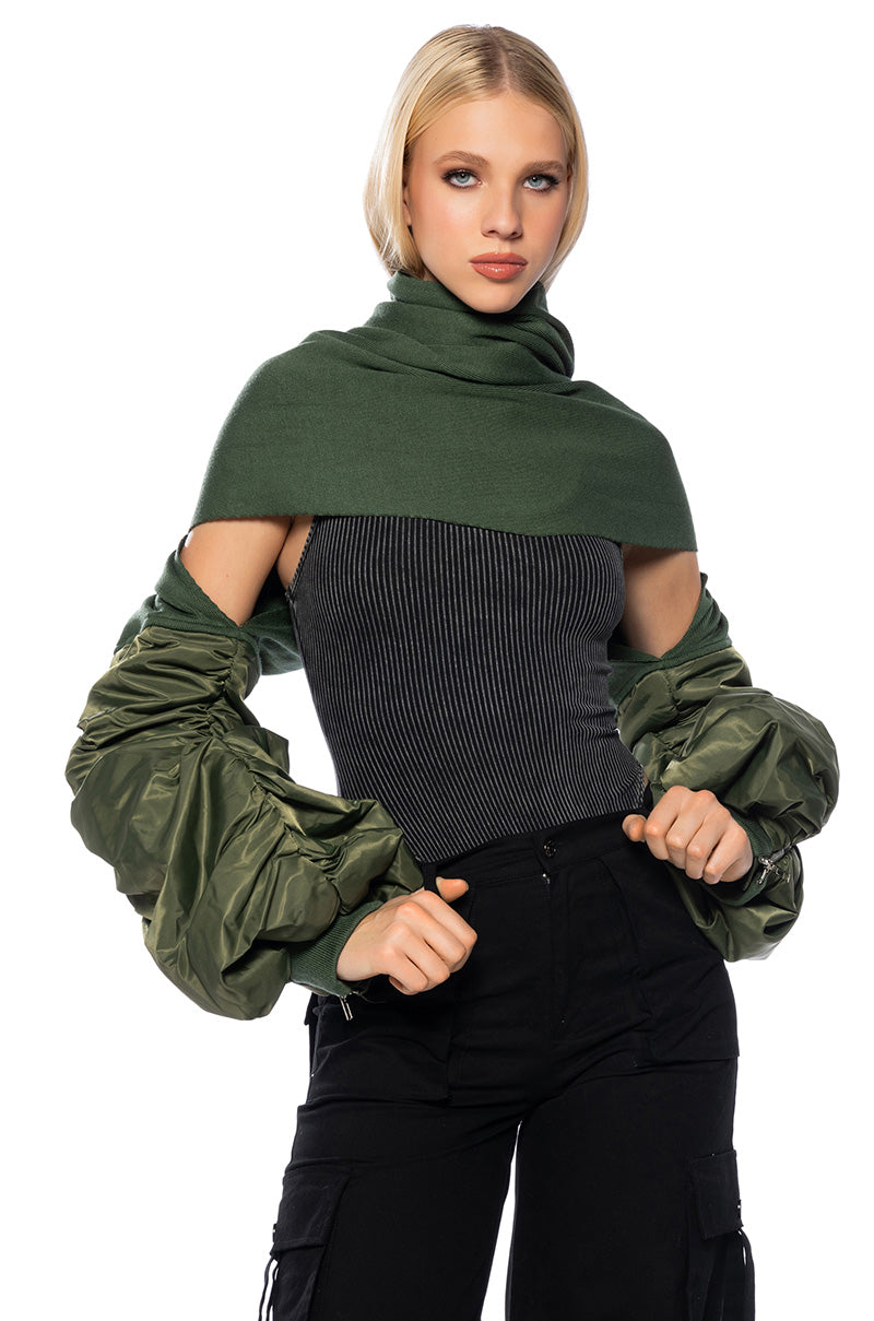 Side View Mission Accomplished Multi Way Bomber Scarf Jacket