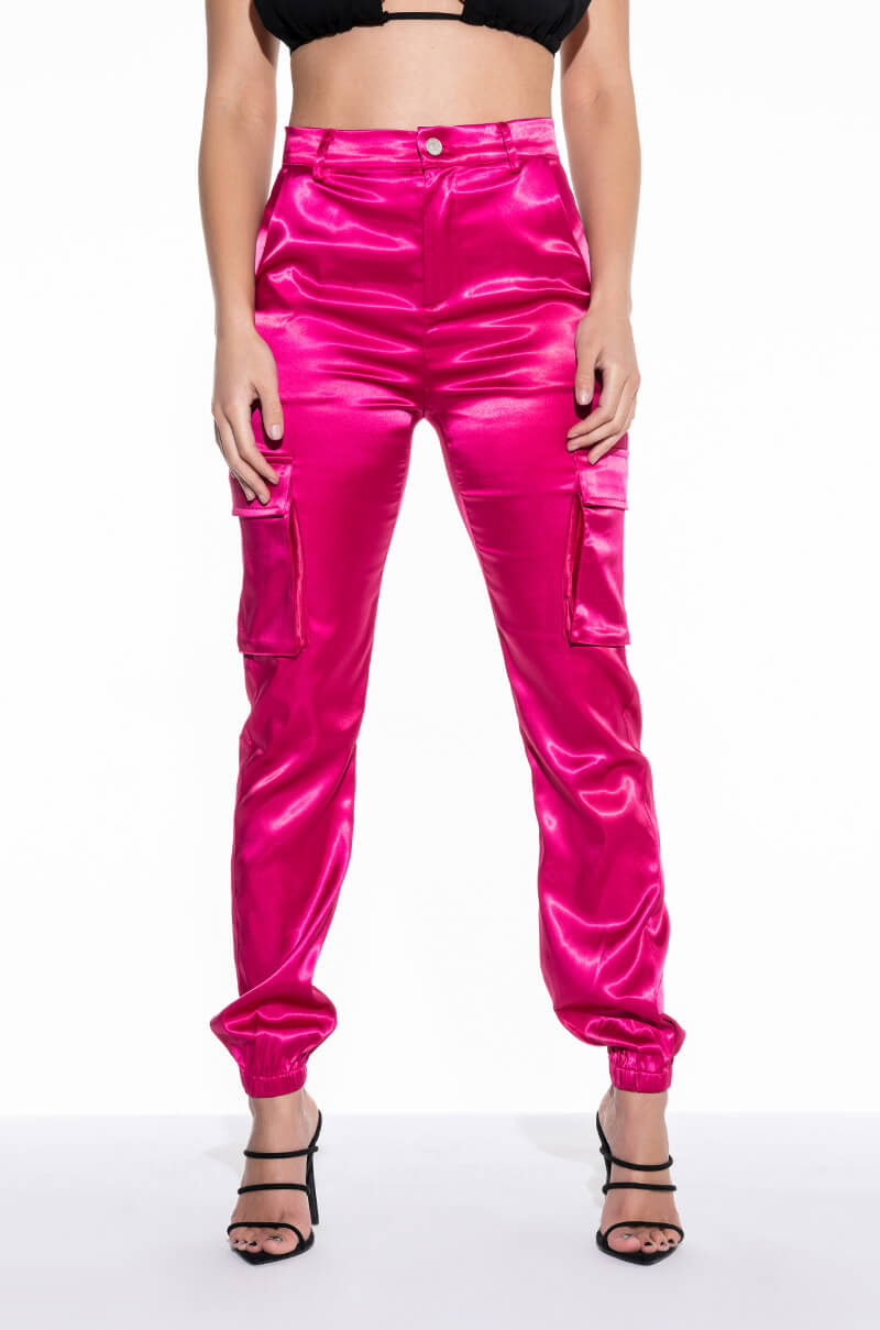 Front View Mission Impossible Satin Cargo Jogger Pants 0