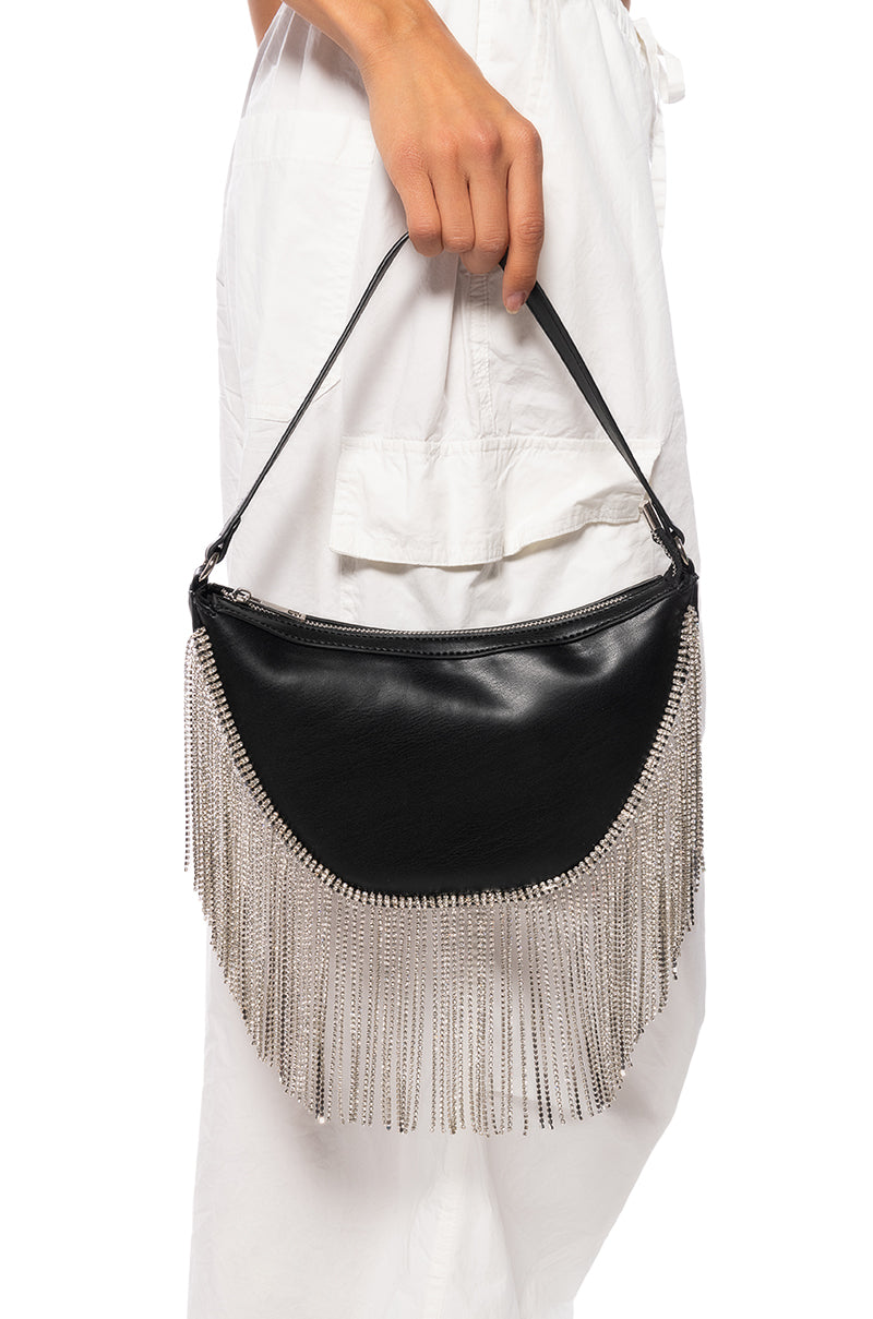 Front View Misty Rhinestone Fringe Purse