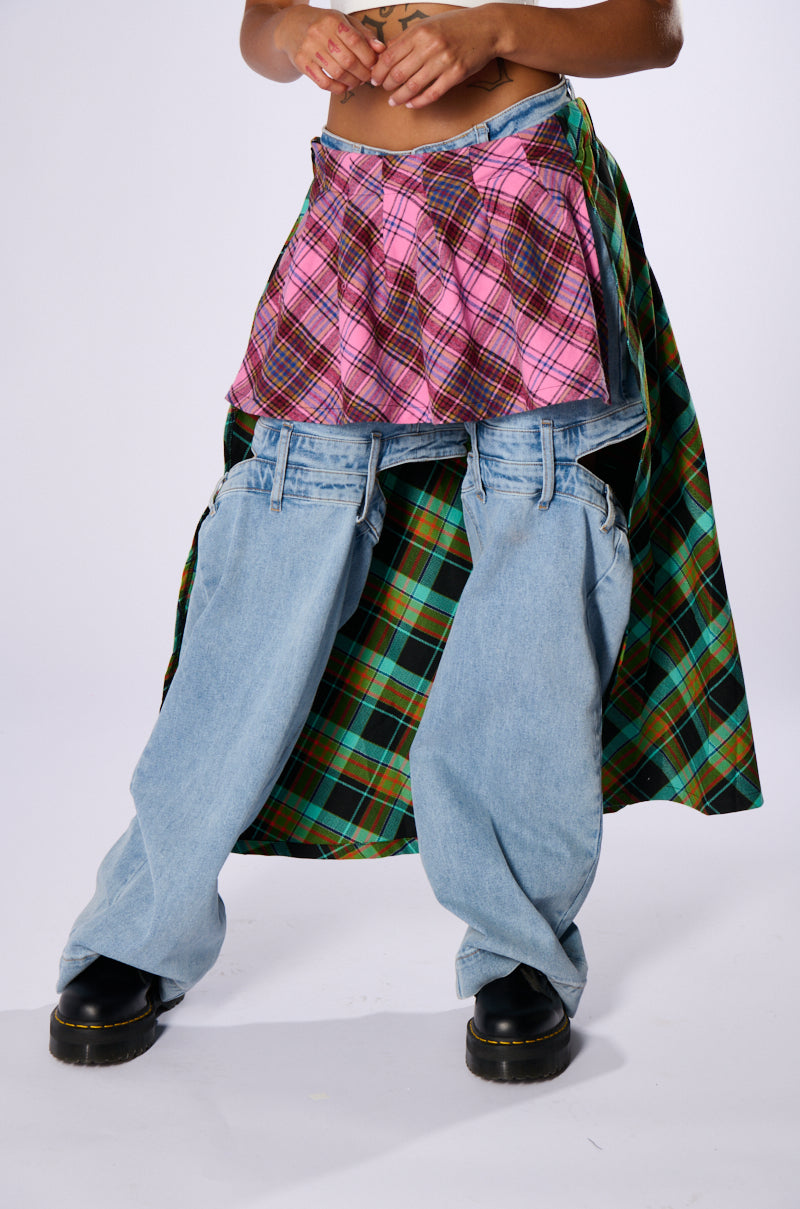 MIXED PRINTS PLAID BELT SKIRT view 0