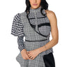 Front View Mixed Up Houndstooth Plaid Single Sleeve Top