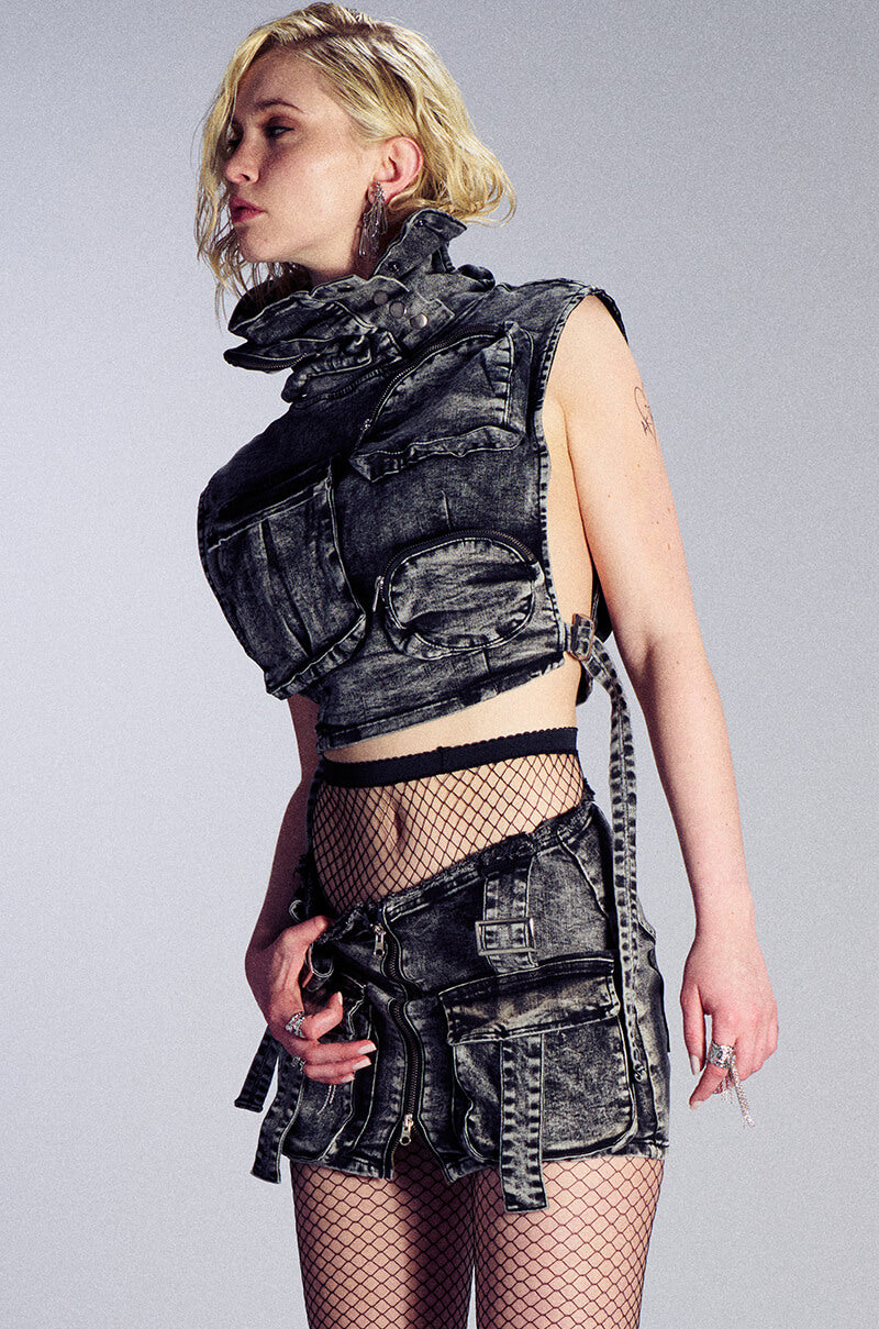 Extra View Model Behavior Acid Wash Denim Mini Skirt
