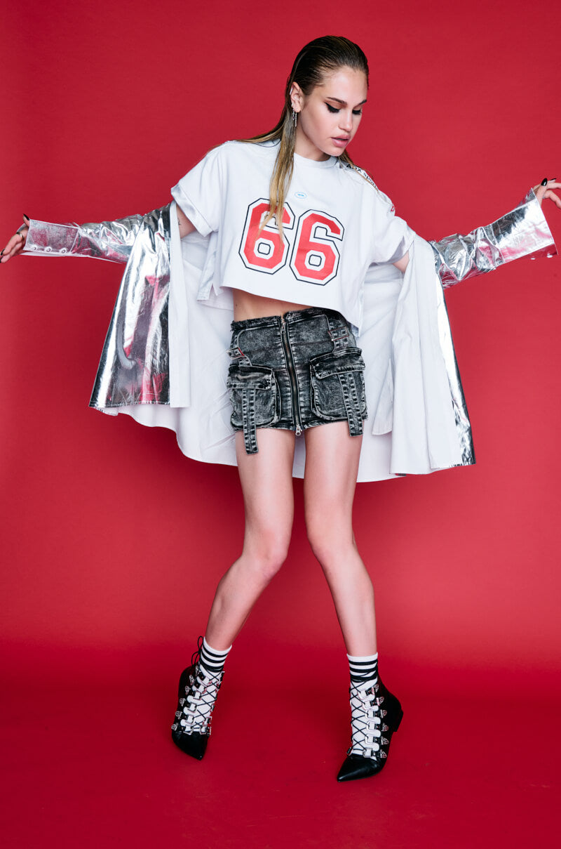 Extra View Model Behavior Acid Wash Denim Mini Skirt