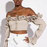 Front View Modern Romance Ruffle Off The Shoulder Cropped Blouse