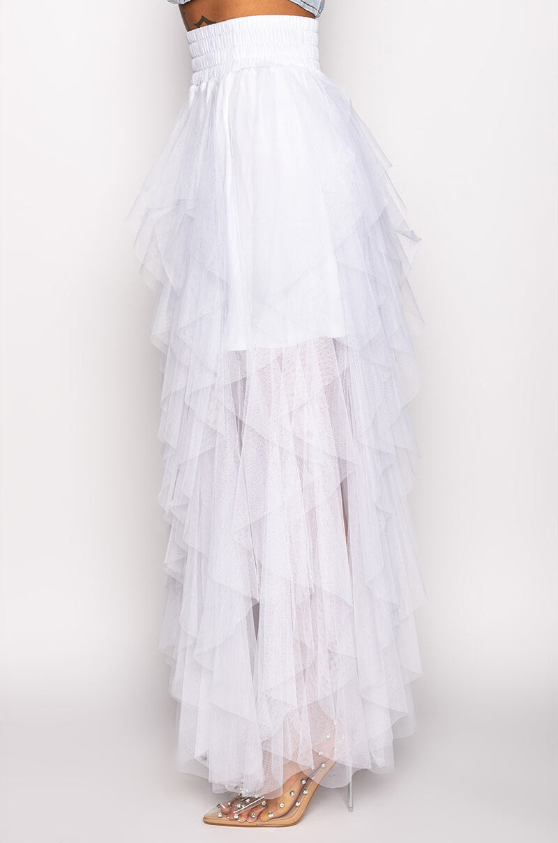 Full View Modern Royalty Layered Mesh Maxi Skirt