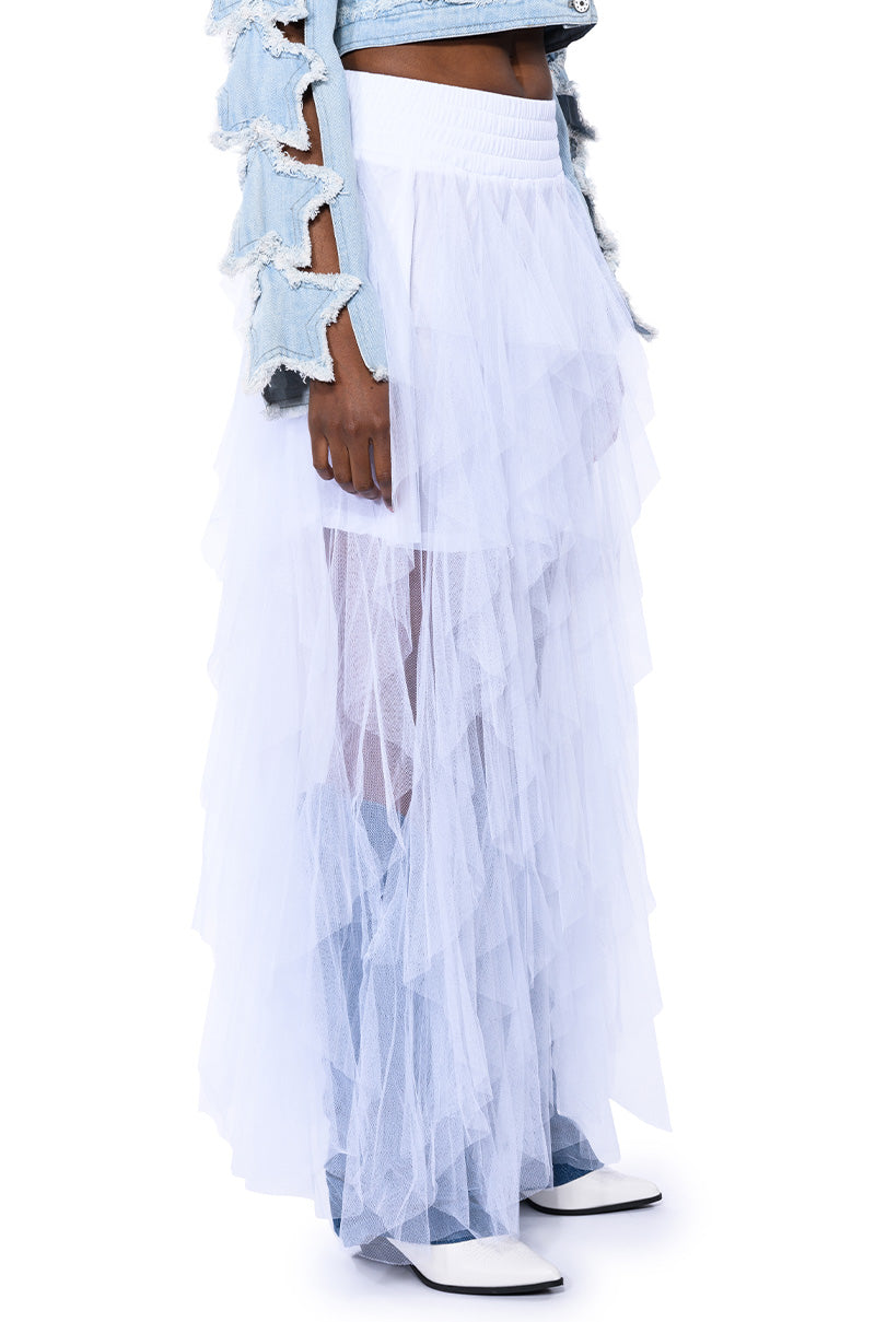 Extra View Modern Royalty Layered Mesh Maxi Skirt