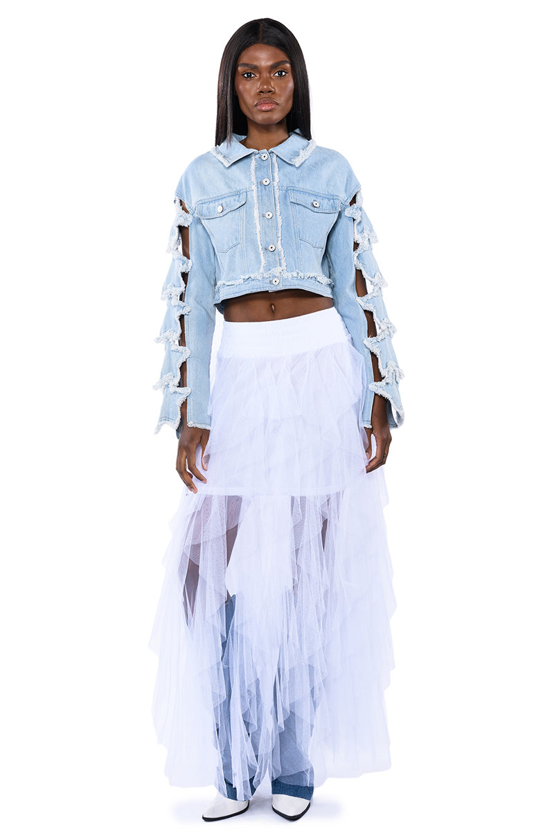 Extra View Modern Royalty Layered Mesh Maxi Skirt