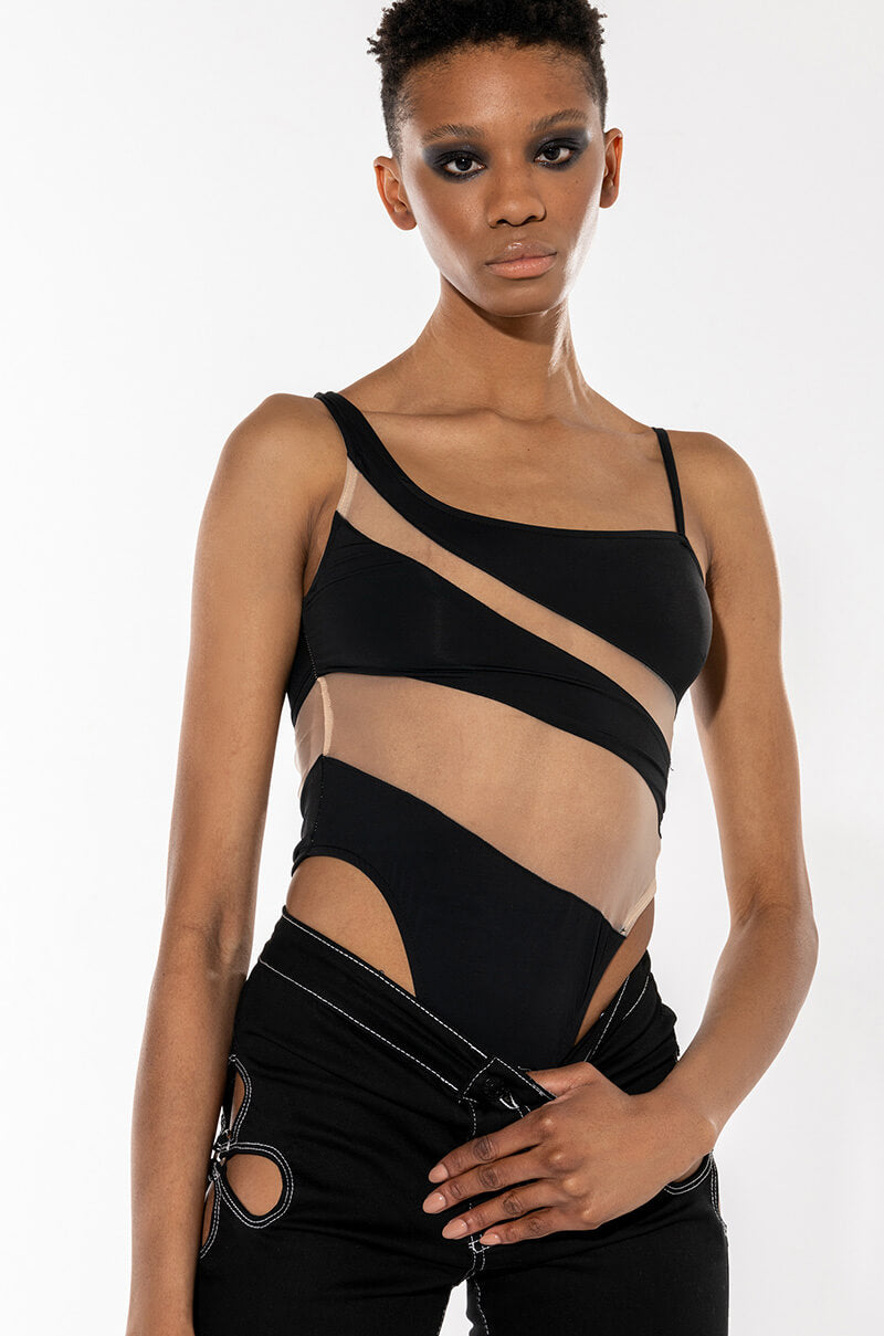 Front View Mojave Lines Illusions Sleeveless Bodysuit