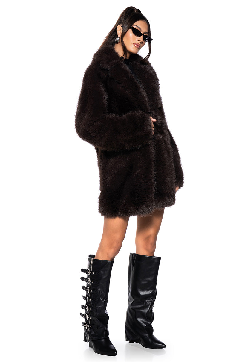 Back View Molly Faux Fur Evening Coat