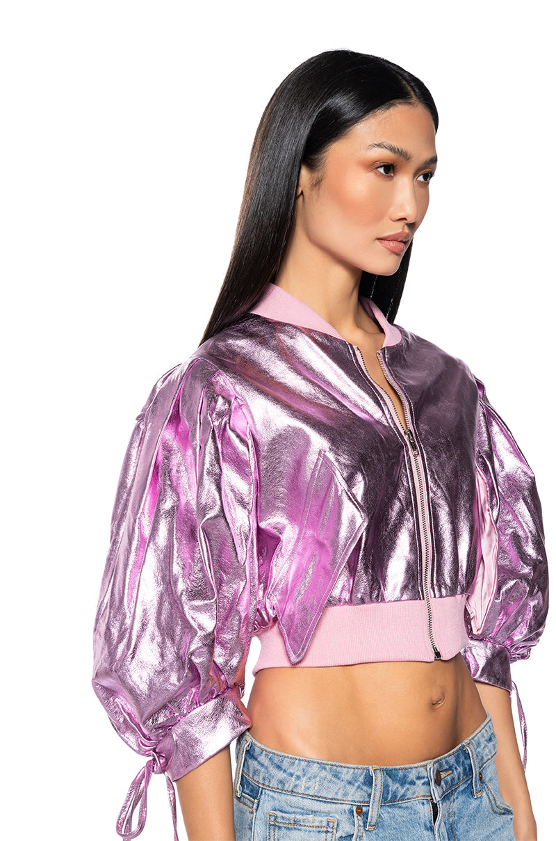 Side View Mon Ami Metallic Half Sleeve Bomber 1