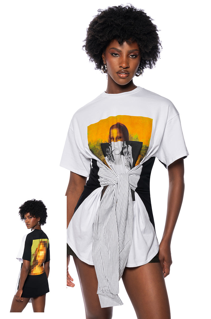 Front View Mona Graphic Tie Front Tshirt