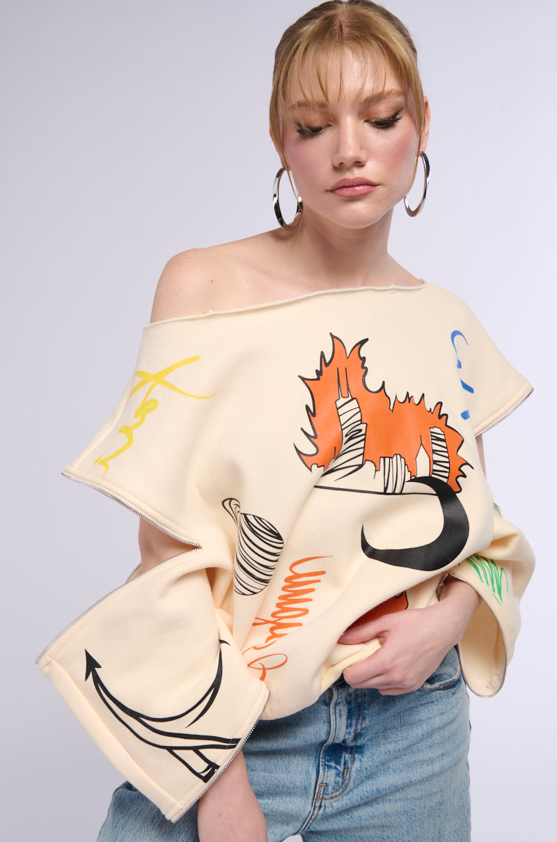 MONDRIAN OFF THE SHOULDER OVERSIZED SWEATSHIRT view 0