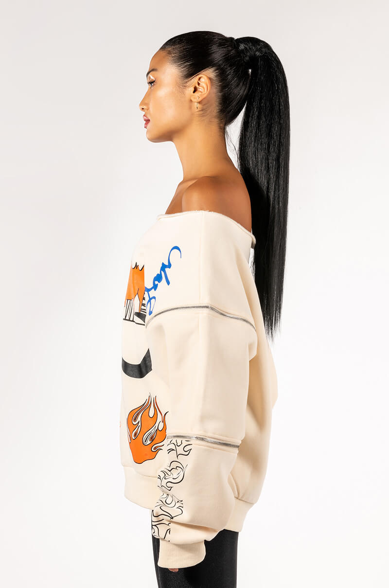 Detail View Mondrian Off The Shoulder Oversized Sweatshirt