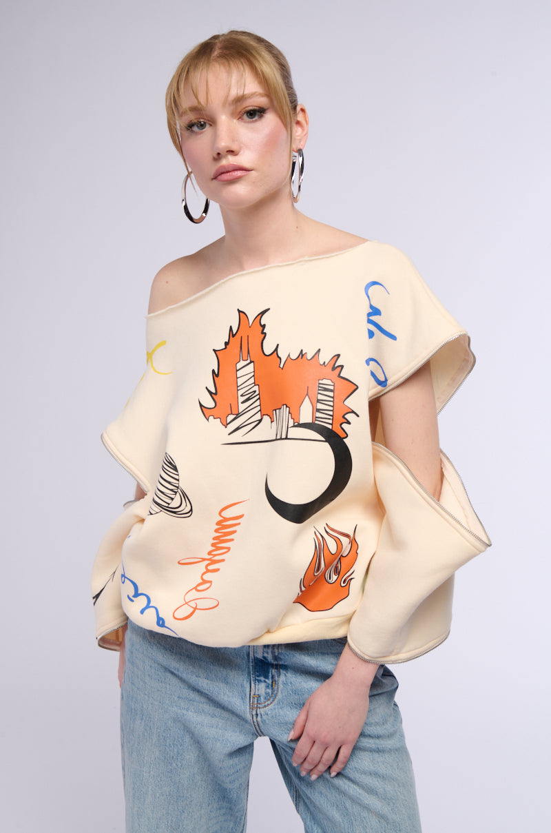 Detail View Mondrian Off The Shoulder Oversized Sweatshirt