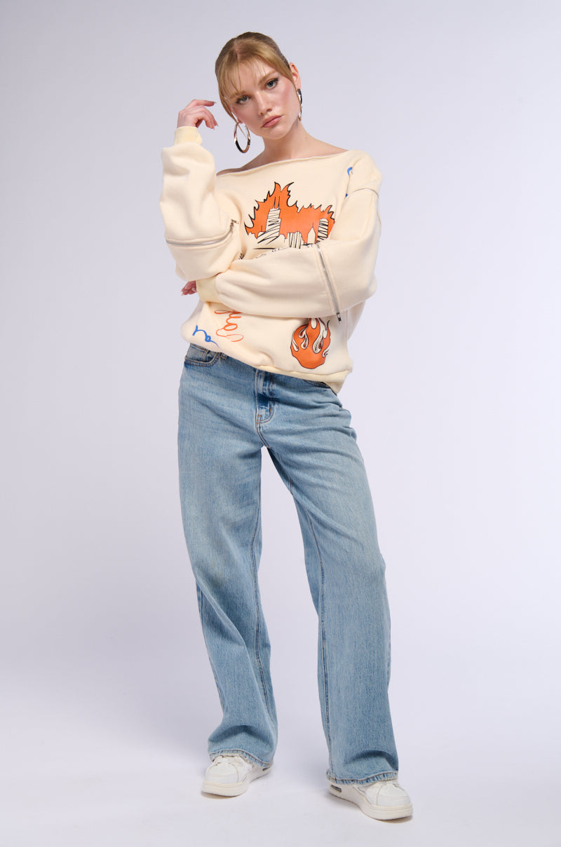 Extra View Mondrian Off The Shoulder Oversized Sweatshirt