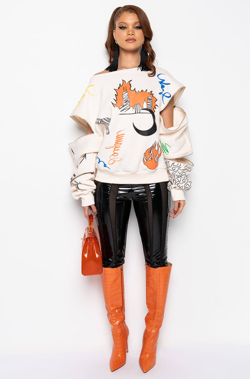 Extra View Mondrian Off The Shoulder Oversized Sweatshirt