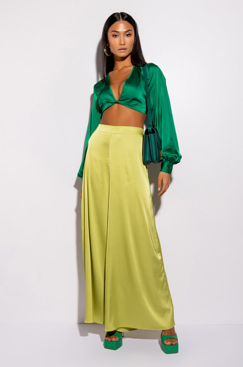 Side View Money Is The Motive Satin Twist Front Cropped Blouse