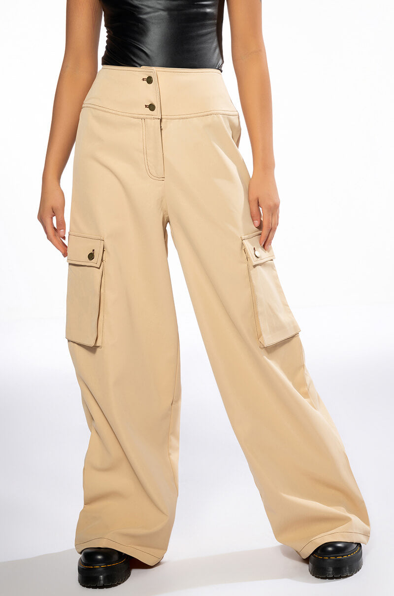 Front View Money Wide Leg Cargo Pants