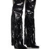 Front View Montana Thigh High Faux Leather Fringe Western Boot In Black