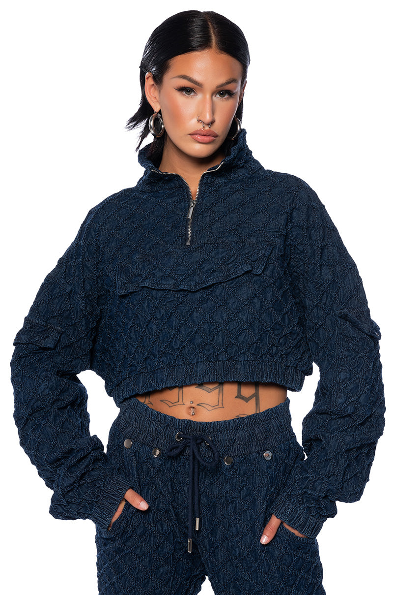 SHE IN HA MOOD TEXTURED ZIP UP SWEATSHIRT view 0