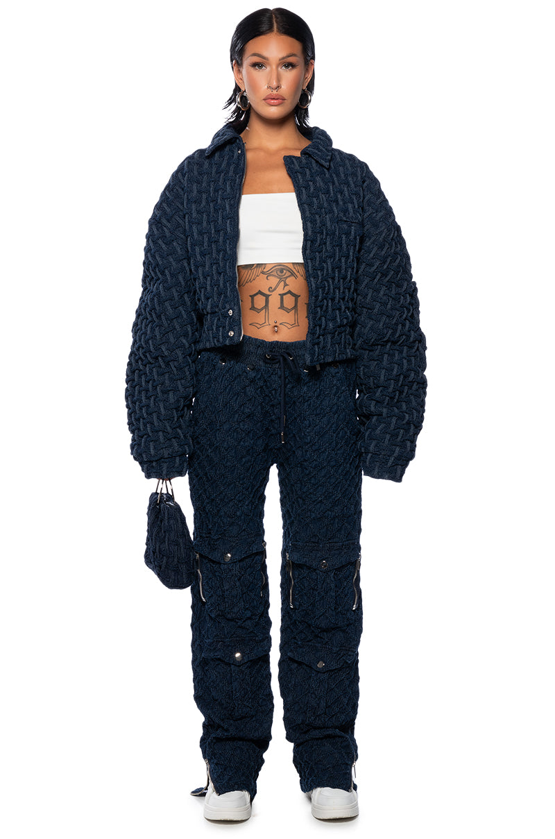 Extra View Monte Cozy Knit Pocket Detail Jogger In Blue