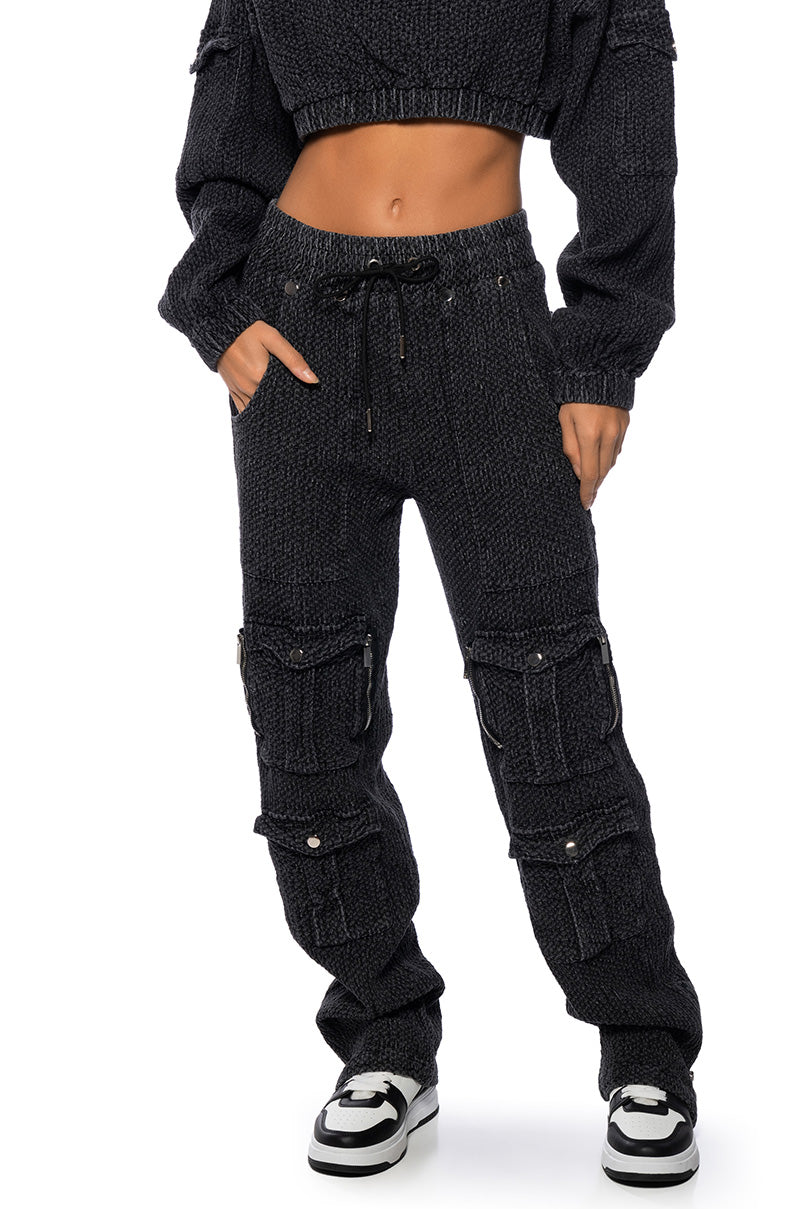 Front View Monte Cozy Knit Pocket Detail Jogger In Charcoal