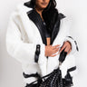 Front View Montego Faux Fur Biker Jacket in White