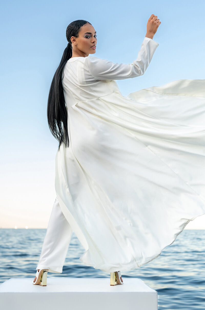 Front View Moon River Long Sleeve Trench Blazer 0
