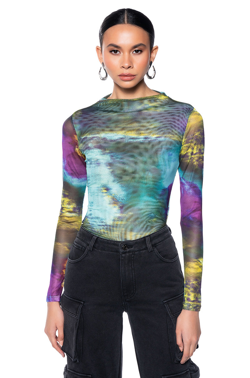 MOONLIGHT HAZE MOCK NECK LONG SLEEVE MESH BODYSUIT view 0