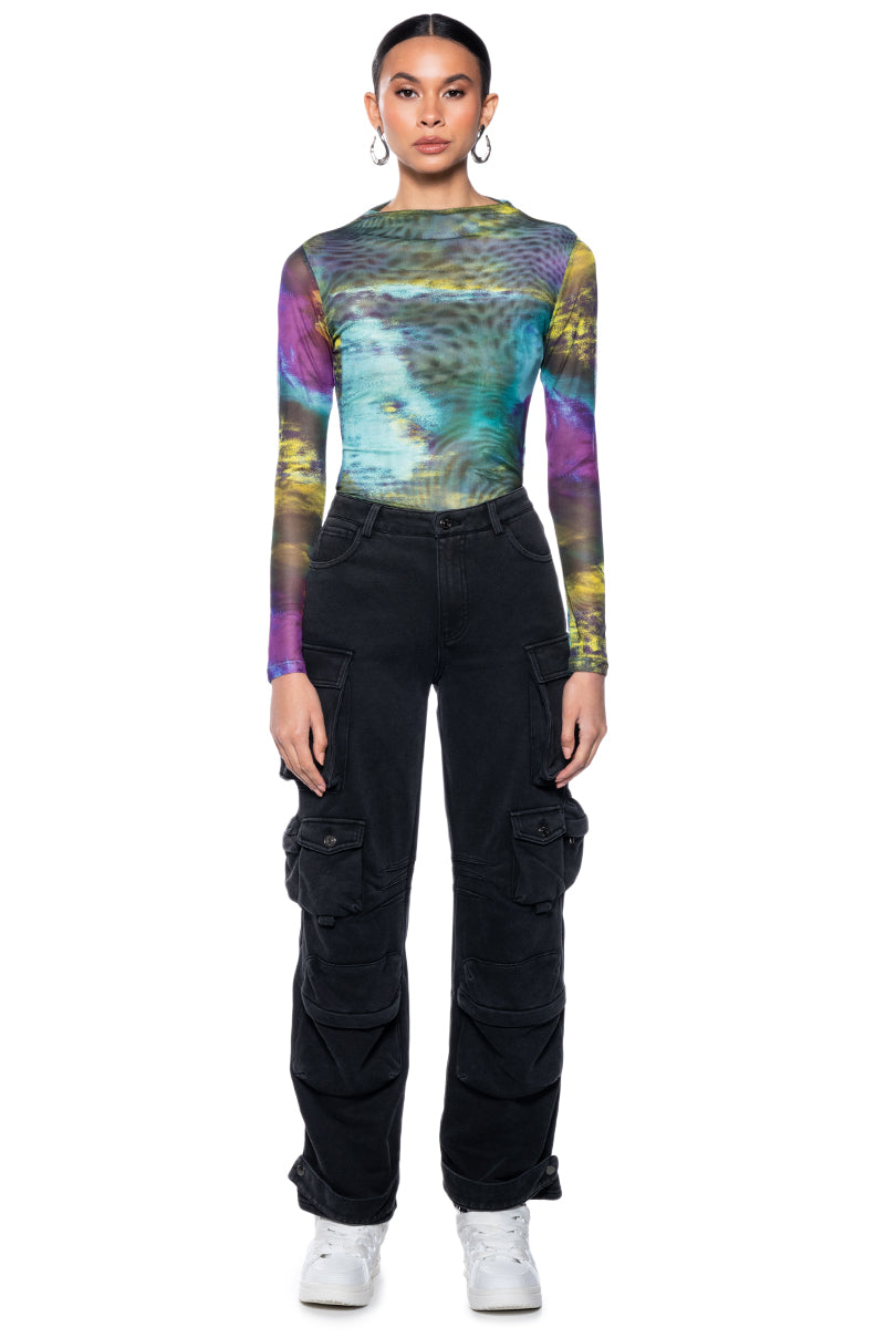 Extra View Moonlight Haze Mock Neck Long Sleeve Mesh Bodysuit