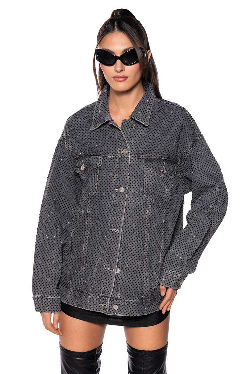 Front View Moonlight Serenade Rhinestone Denim Jacket