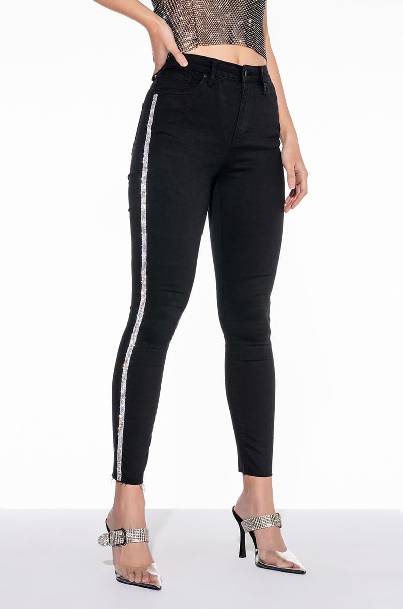Front View Moonwalker Rhinestone High Rise Skinny Jeans