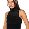 Front View Mora Mock Neck Mesh Top In Black