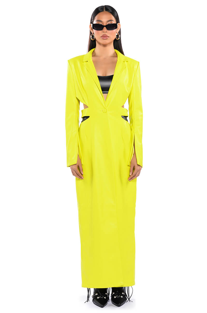 Side View More Life Yellow Cut Out Pleather Trench