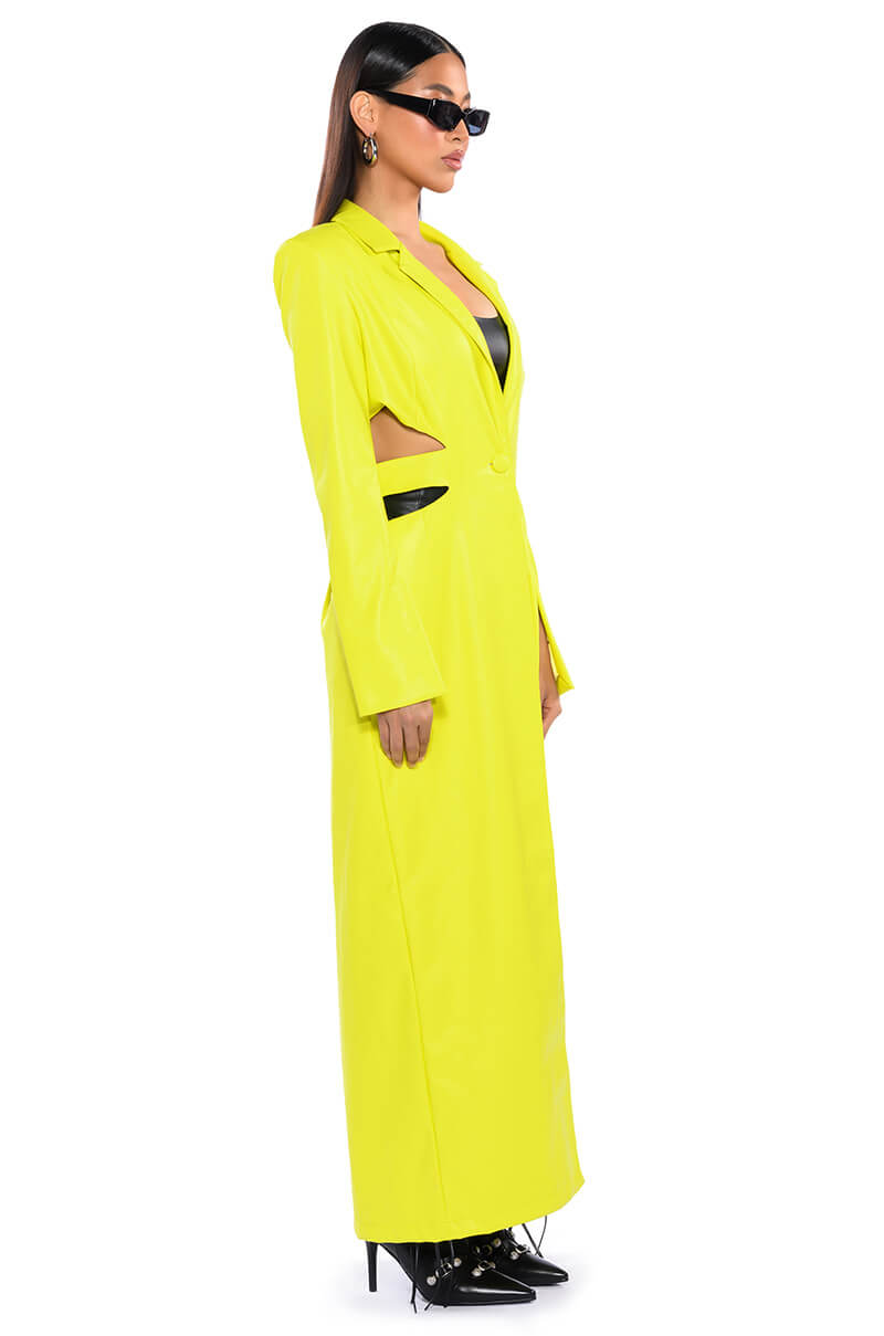 Back View More Life Yellow Cut Out Pleather Trench
