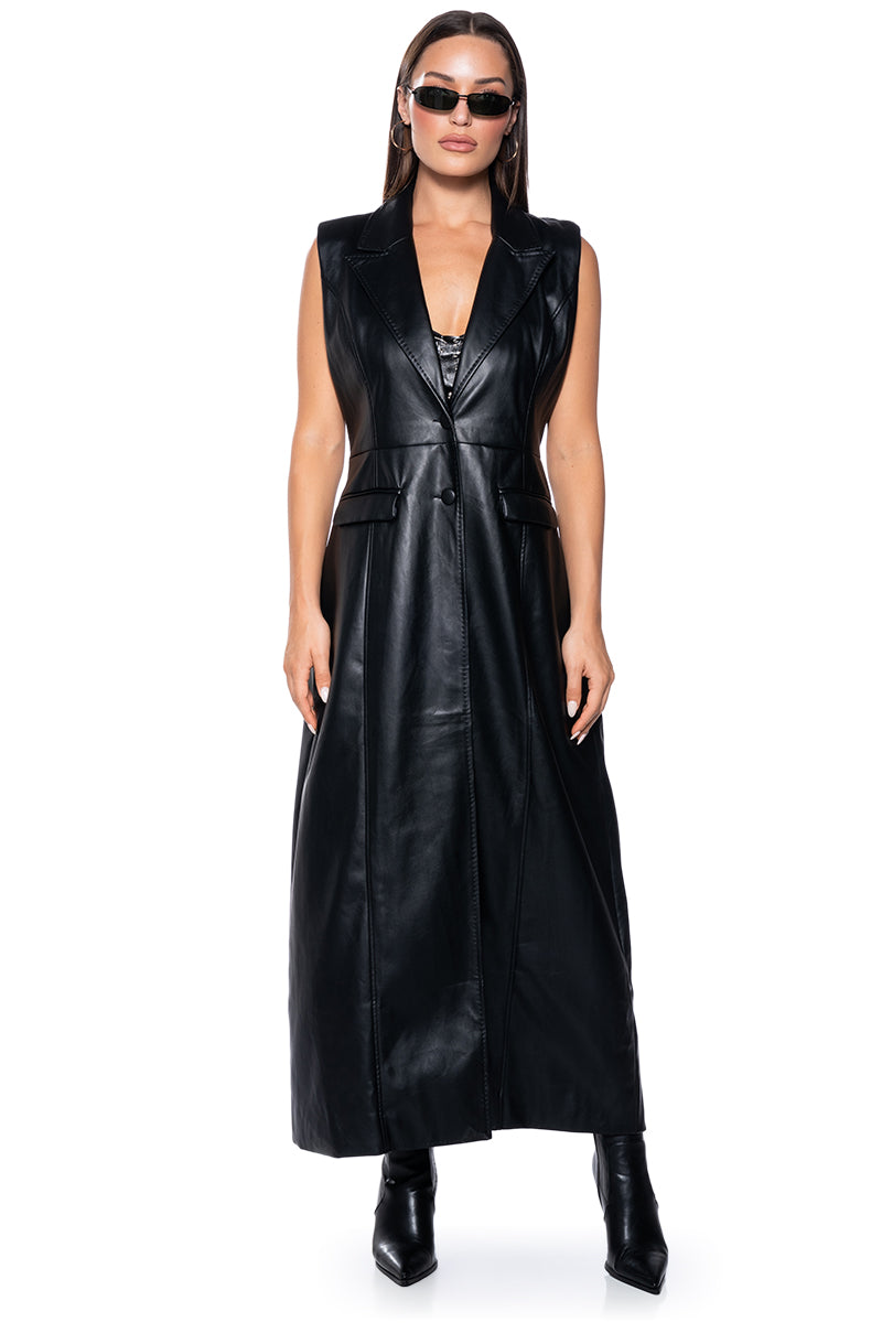 Back View Morpheus Faux Leather Longline Vest 2