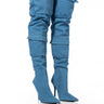 Front View Motofox Stiletto Over The Knee Boot In Blue Denim