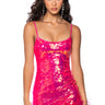 Front View Move All Night Sequin Feather Trim Mini Dress