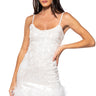 Front View Move All Night Sequin Feather Trim Mini Dress