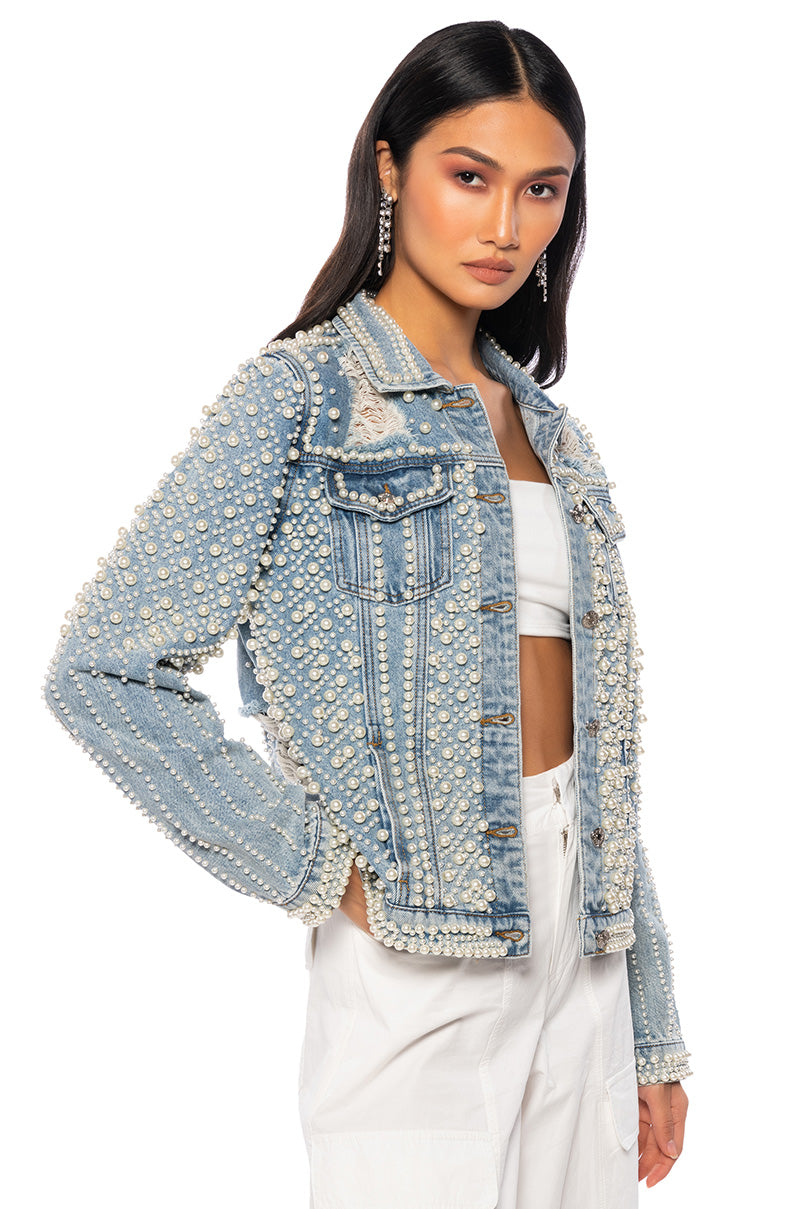 Front View Move In Silence Pearl Denim Jacket